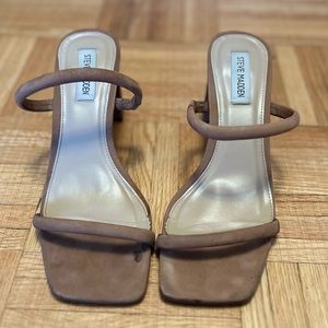 Steve Madden Lilah Square Toe Tan Suede Sandals with Block Heel Size 8.5
